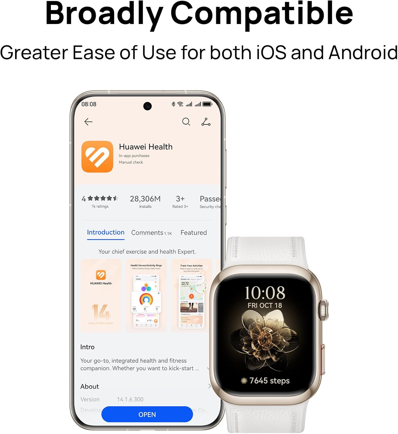 HUAWEI WATCH D2 Smartwatch, 1.82" AMOLED Touch display, Blood Pressure Monitoring, Slim Design, Bluetooth Calling, Compatible with iOS Android, 6 months HUAWEI care+, Black