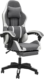 Multi Home Furniture Grey and White Gaming Chair with Back Support, Footrest, Lumbar Support, Headrest & Adjustable Height Swivel Chair – Leather Ergonomic Chair for Home, Best Gaming Chair for Gaming