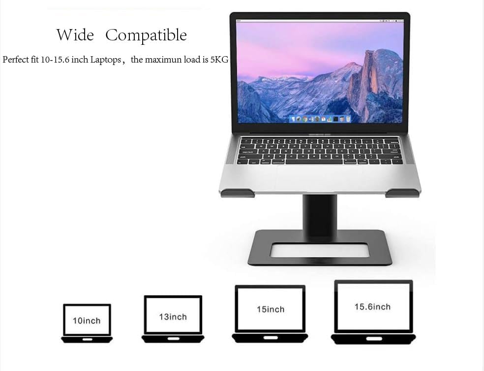 Adjustable Laptop Stand, Ergonomic Aluminum Height Adjustable Computer Stand Laptop Holder for Desk, Compatible with MacBook Pro/Air, Dell, Lenovo, HP, Samsung, More Laptops 10-15.6 Inches (Black)