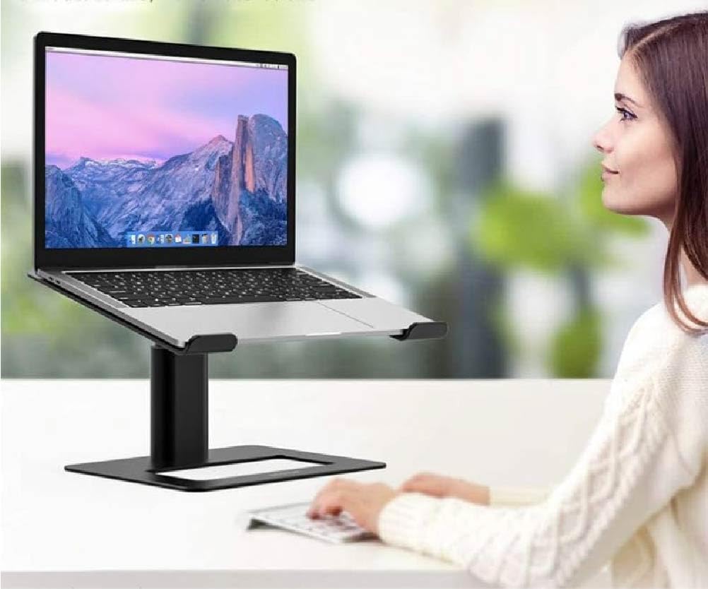 Adjustable Laptop Stand, Ergonomic Aluminum Height Adjustable Computer Stand Laptop Holder for Desk, Compatible with MacBook Pro/Air, Dell, Lenovo, HP, Samsung, More Laptops 10-15.6 Inches (Black)