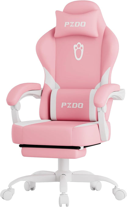 PZDO Ergonomic Gamer Chair Gaming Chair for Adults, Gaming Chair with footrest, Technical Fabric Office Chairs with Lumbar Support Height Adjustable, Teens, Gift, 150kg, Grey