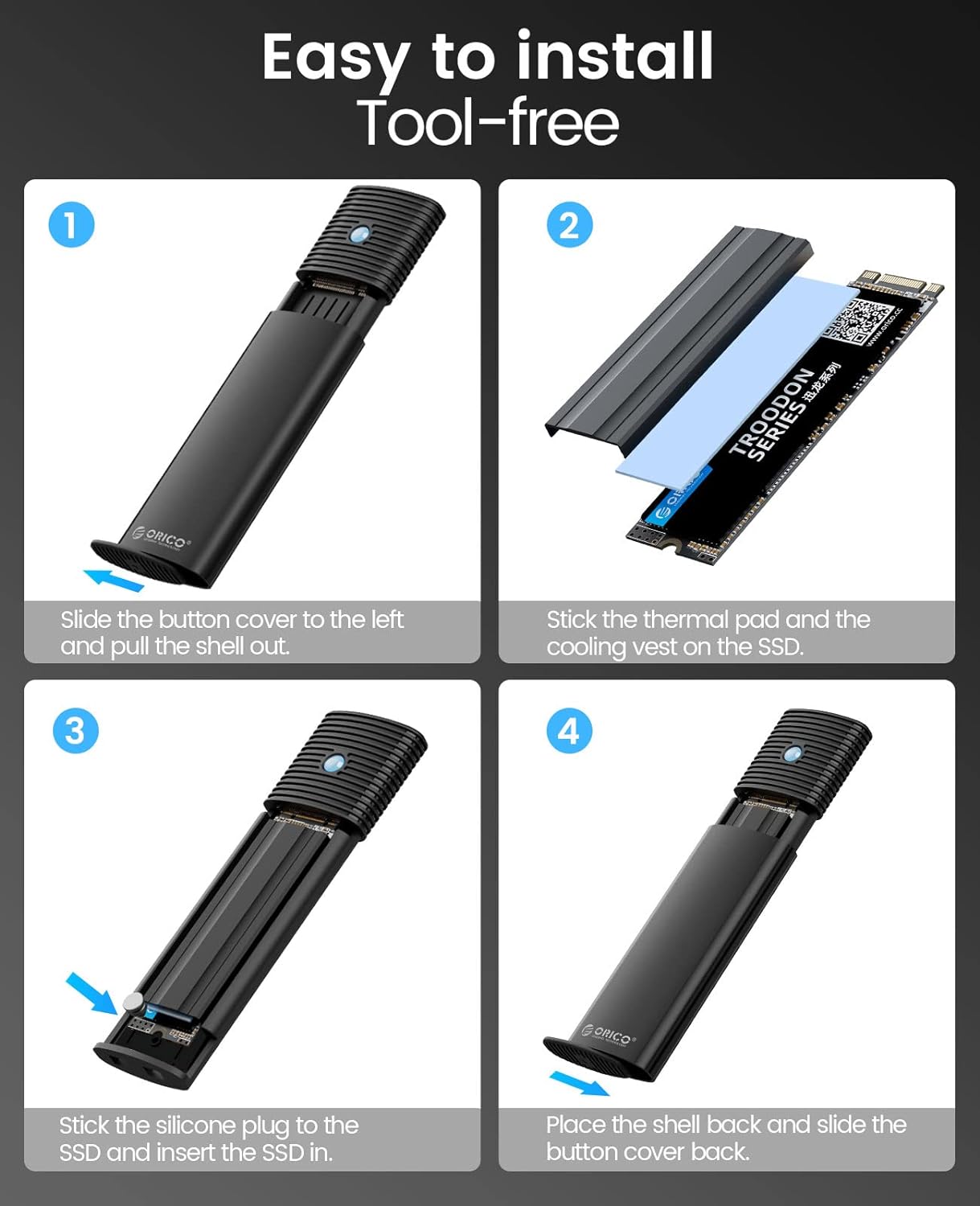 ORICO M.2 NVMe SATA SSD Enclosure, USB 3.1 Gen 2 (10 Gbps) to PCI-E SSD Case Support UASP for Size 2230/2242/2260/2280 (M.2 NVMe/SATA)