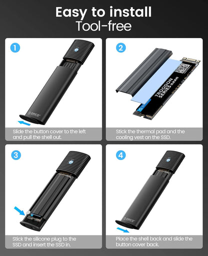 ORICO M.2 NVMe SATA SSD Enclosure, USB 3.1 Gen 2 (10 Gbps) to PCI-E SSD Case Support UASP for Size 2230/2242/2260/2280 (M.2 NVMe/SATA)