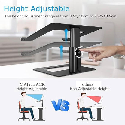 Adjustable Laptop Stand, Ergonomic Aluminum Height Adjustable Computer Stand Laptop Holder for Desk, Compatible with MacBook Pro/Air, Dell, Lenovo, HP, Samsung, More Laptops 10-15.6 Inches (Black)