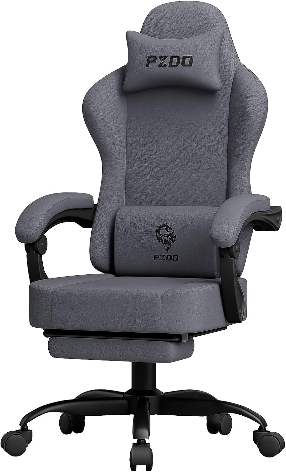PZDO Ergonomic Gamer Chair Gaming Chair for Adults, Gaming Chair with footrest, Technical Fabric Office Chairs with Lumbar Support Height Adjustable, Teens, Gift, 150kg, Grey