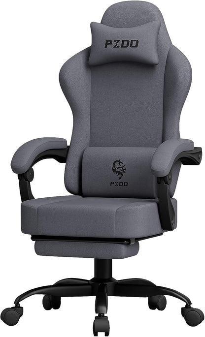 PZDO Ergonomic Gamer Chair Gaming Chair for Adults, Gaming Chair with footrest, Technical Fabric Office Chairs with Lumbar Support Height Adjustable, Teens, Gift, 150kg, Grey
