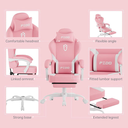 PZDO Ergonomic Gamer Chair Gaming Chair for Adults, Gaming Chair with footrest, Technical Fabric Office Chairs with Lumbar Support Height Adjustable, Teens, Gift, 150kg, Grey