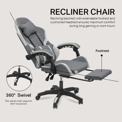 Multi Home Furniture Grey and White Gaming Chair with Back Support, Footrest, Lumbar Support, Headrest & Adjustable Height Swivel Chair – Leather Ergonomic Chair for Home, Best Gaming Chair for Gaming