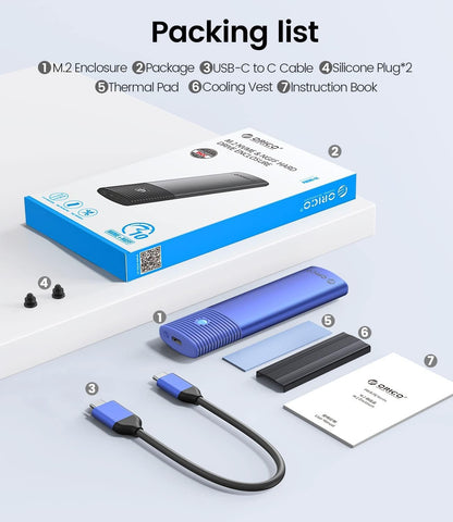 ORICO M.2 NVMe SATA SSD Enclosure, USB 3.1 Gen 2 (10 Gbps) to PCI-E SSD Case Support UASP for Size 2230/2242/2260/2280 (M.2 NVMe/SATA)