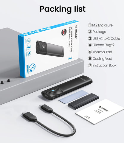 ORICO M.2 NVMe SATA SSD Enclosure, USB 3.1 Gen 2 (10 Gbps) to PCI-E SSD Case Support UASP for Size 2230/2242/2260/2280 (M.2 NVMe/SATA)