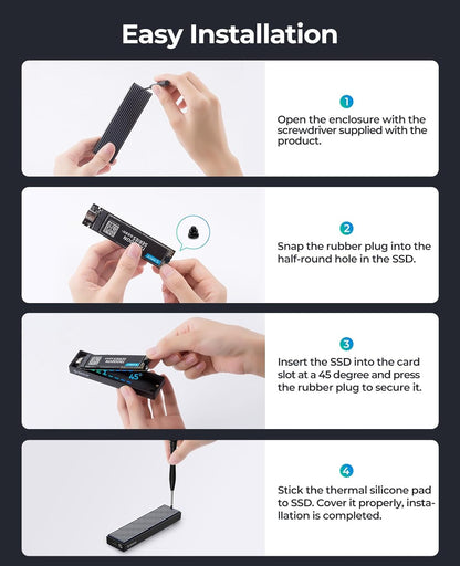 ORICO M.2 NVMe SATA SSD Enclosure, USB 3.1 Gen 2 (10 Gbps) to PCI-E SSD Case Support UASP for Size 2230/2242/2260/2280 (M.2 NVMe/SATA)