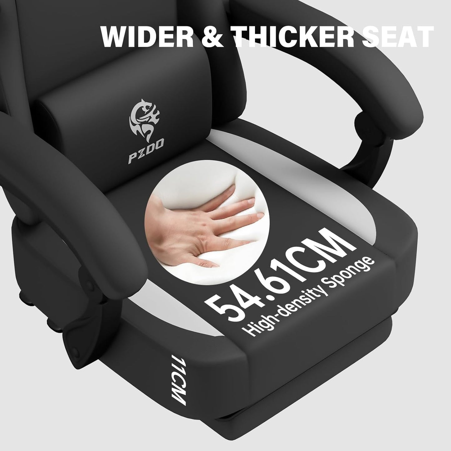 PZDO Ergonomic Gamer Chair Gaming Chair for Adults, Gaming Chair with footrest, Technical Fabric Office Chairs with Lumbar Support Height Adjustable, Teens, Gift, 150kg, Grey