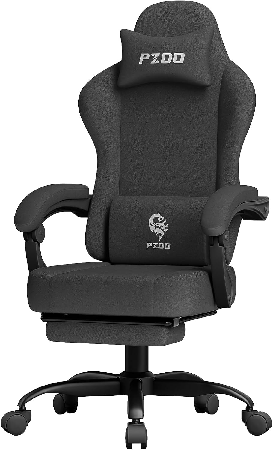 PZDO Ergonomic Gamer Chair Gaming Chair for Adults, Gaming Chair with footrest, Technical Fabric Office Chairs with Lumbar Support Height Adjustable, Teens, Gift, 150kg, Grey