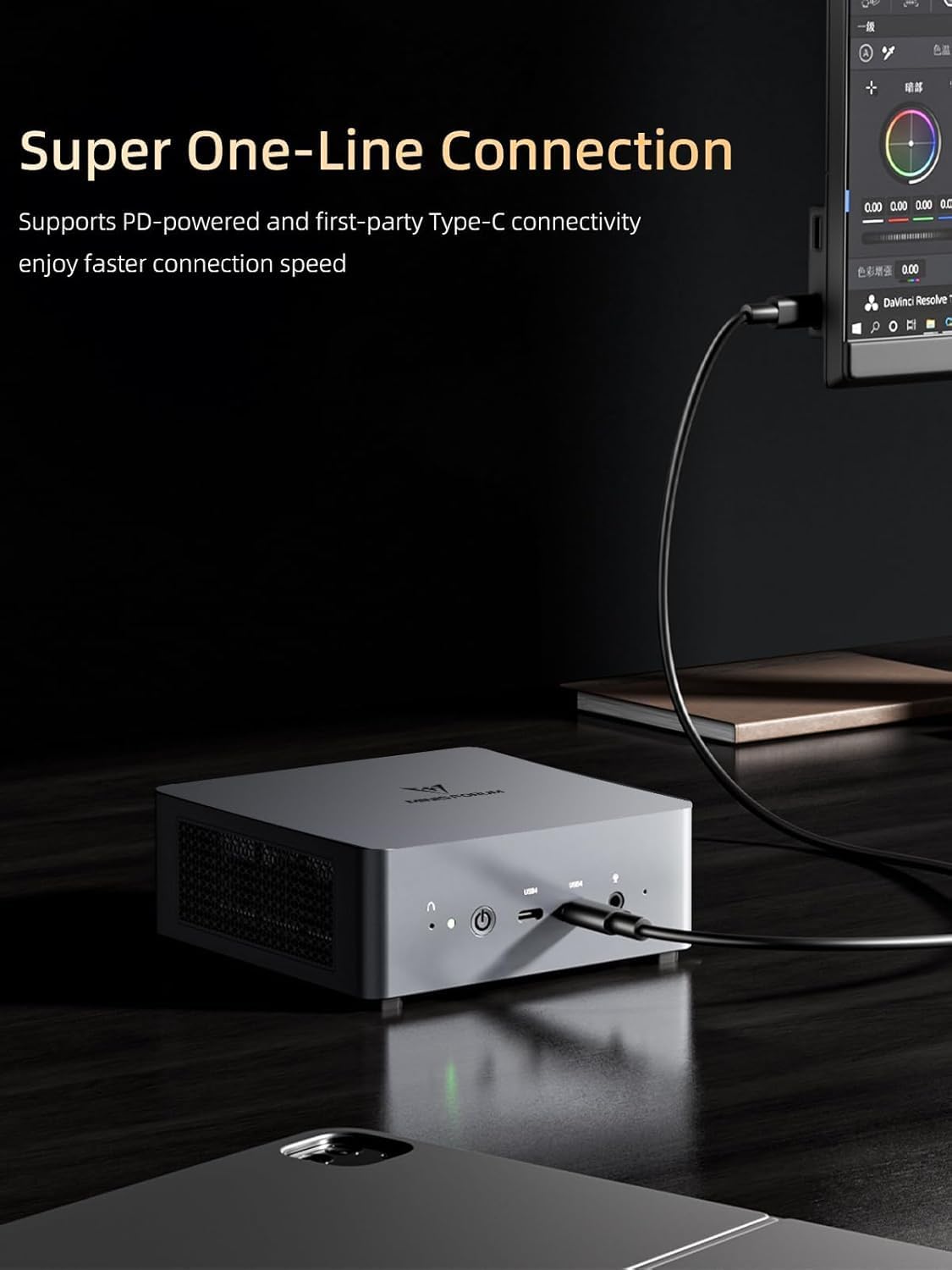 MINISFORUM UM690L Slim Mini PC, AMD Ryzen 9 6900HX Mini Computer (8C/16T, up to 4.9 GHz), 32 GB LPDDR5 and 1 TB PCIe 4.0 SSD, DP/HDMI 2.1/USB 4, 4 x USB Type-A, WiFi 6E/BT 5.3