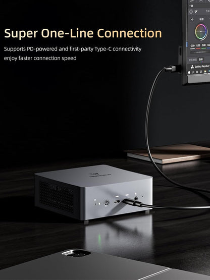 MINISFORUM UM690L Slim Mini PC, AMD Ryzen 9 6900HX Mini Computer (8C/16T, up to 4.9 GHz), 32 GB LPDDR5 and 1 TB PCIe 4.0 SSD, DP/HDMI 2.1/USB 4, 4 x USB Type-A, WiFi 6E/BT 5.3