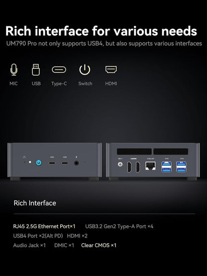 MINISFORUM UM690L Slim Mini PC, AMD Ryzen 9 6900HX Mini Computer (8C/16T, up to 4.9 GHz), 32 GB LPDDR5 and 1 TB PCIe 4.0 SSD, DP/HDMI 2.1/USB 4, 4 x USB Type-A, WiFi 6E/BT 5.3