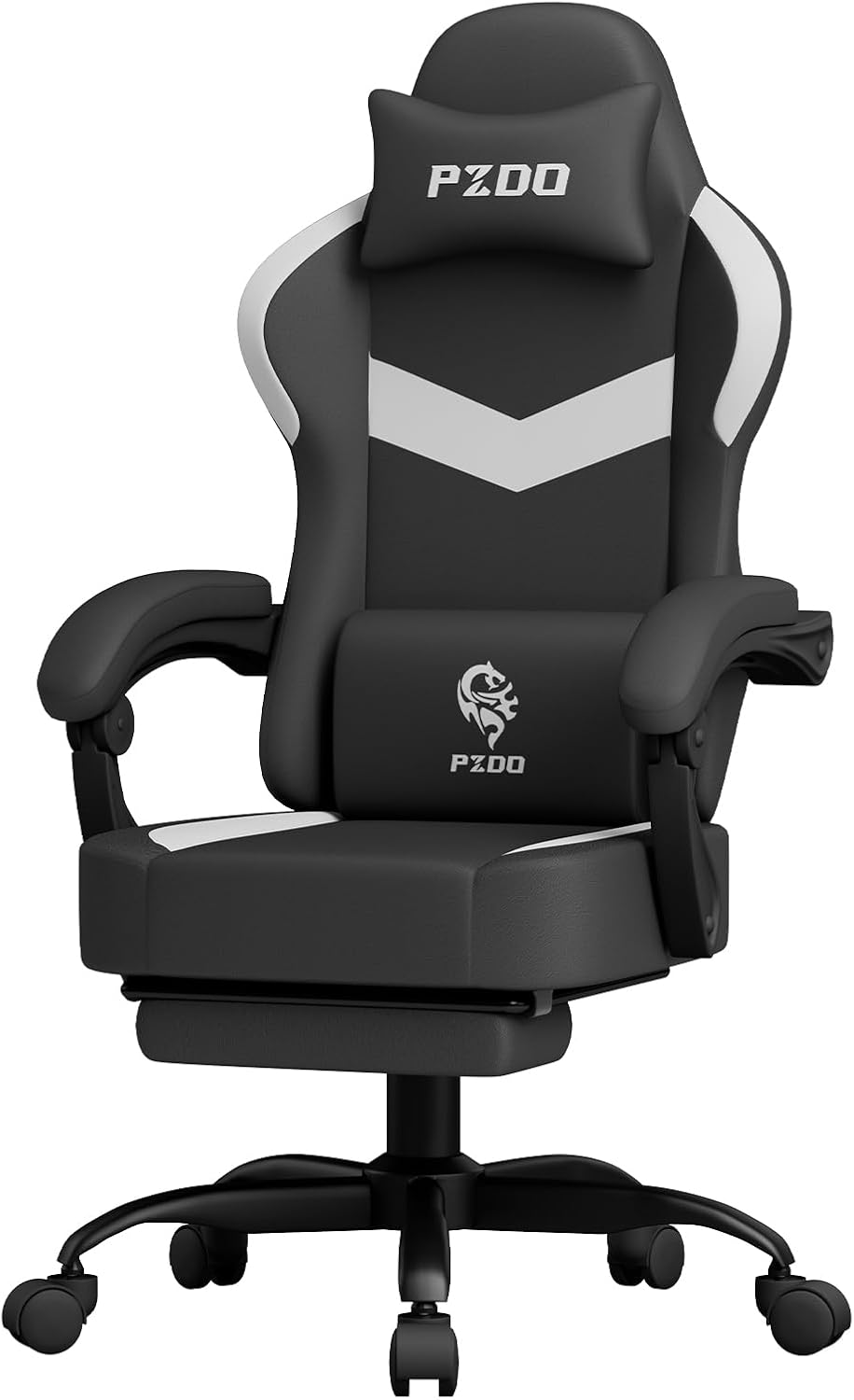 PZDO Ergonomic Gamer Chair Gaming Chair for Adults, Gaming Chair with footrest, Technical Fabric Office Chairs with Lumbar Support Height Adjustable, Teens, Gift, 150kg, Grey