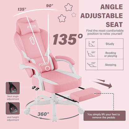 PZDO Ergonomic Gamer Chair Gaming Chair for Adults, Gaming Chair with footrest, Technical Fabric Office Chairs with Lumbar Support Height Adjustable, Teens, Gift, 150kg, Grey