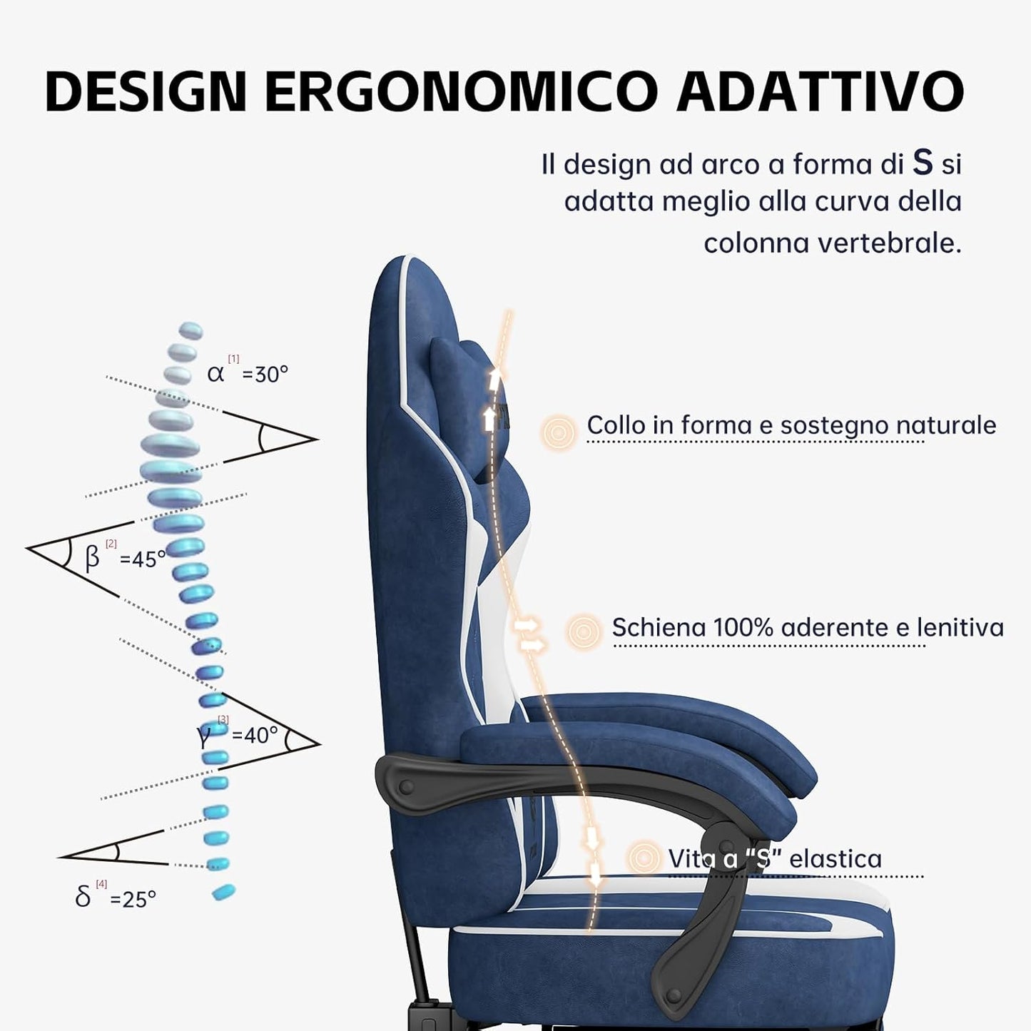 PZDO Ergonomic Gamer Chair Gaming Chair for Adults, Gaming Chair with footrest, Technical Fabric Office Chairs with Lumbar Support Height Adjustable, Teens, Gift, 150kg, Grey