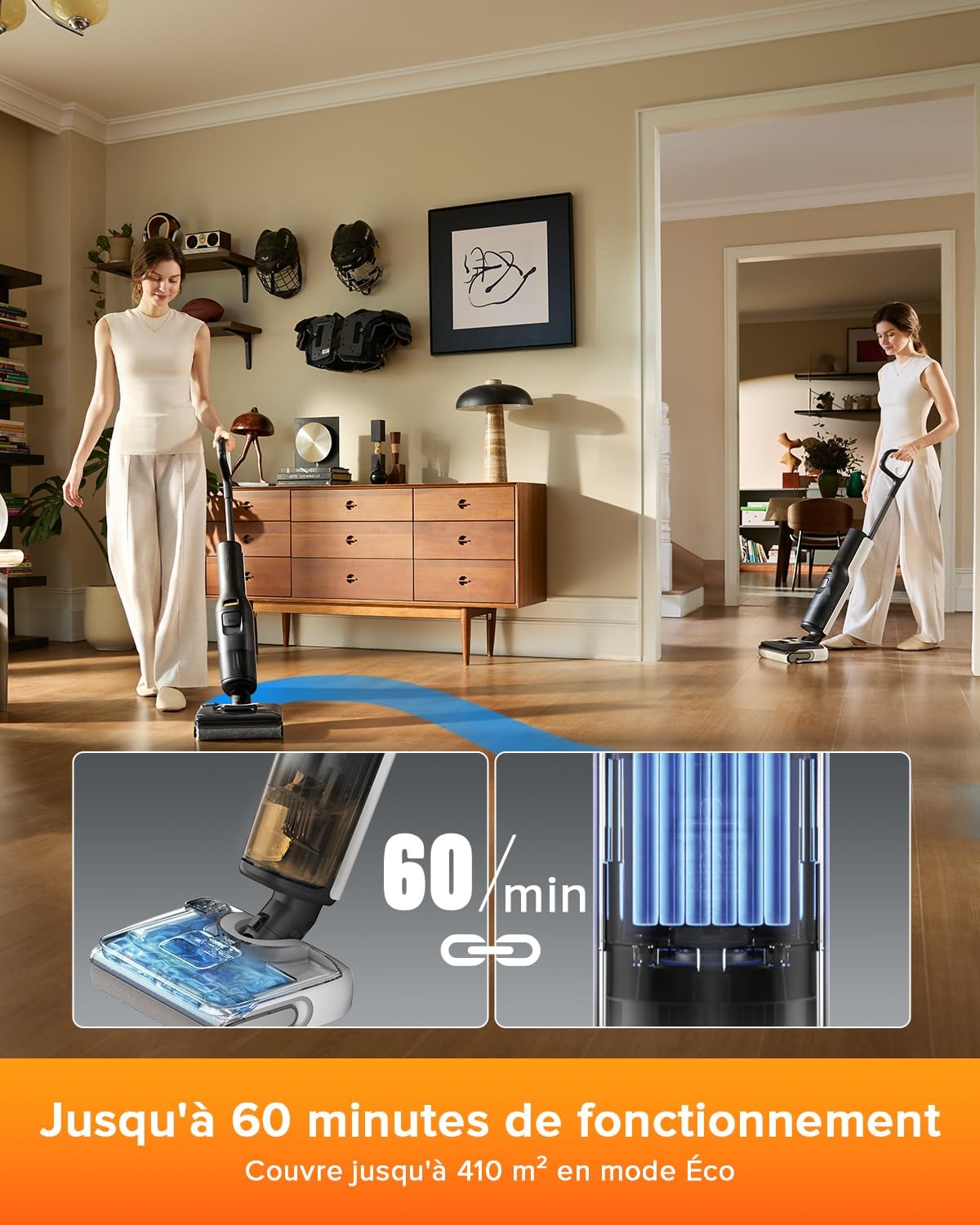 roborock F25 Ace Wet and Dry Mop Combo, 5 in 1, Cordless, 20,000 Pa, Self-Cleaning at 90°C and Quick Drying, Wheels Assisted, 60 min Autonomy, WiFi, Flat Design 180°