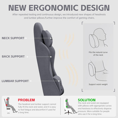PZDO Ergonomic Gamer Chair Gaming Chair for Adults, Gaming Chair with footrest, Technical Fabric Office Chairs with Lumbar Support Height Adjustable, Teens, Gift, 150kg, Grey