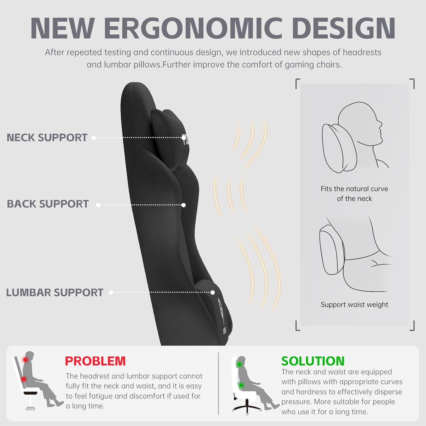 PZDO Ergonomic Gamer Chair Gaming Chair for Adults, Gaming Chair with footrest, Technical Fabric Office Chairs with Lumbar Support Height Adjustable, Teens, Gift, 150kg, Grey