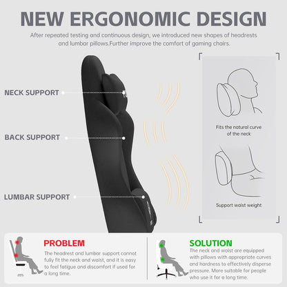 PZDO Ergonomic Gamer Chair Gaming Chair for Adults, Gaming Chair with footrest, Technical Fabric Office Chairs with Lumbar Support Height Adjustable, Teens, Gift, 150kg, Grey