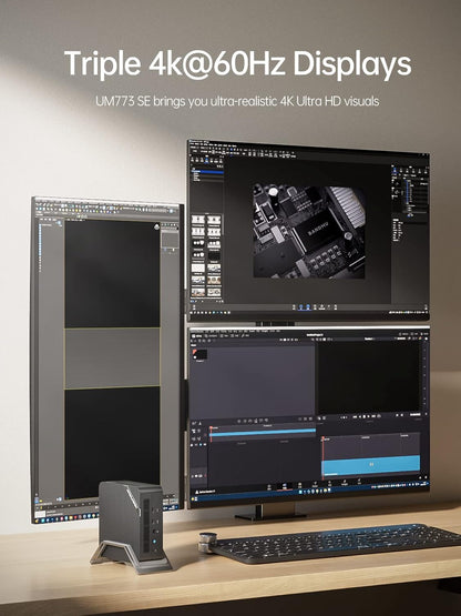 MINISFORUM UM690L Slim Mini PC, AMD Ryzen 9 6900HX Mini Computer (8C/16T, up to 4.9 GHz), 32 GB LPDDR5 and 1 TB PCIe 4.0 SSD, DP/HDMI 2.1/USB 4, 4 x USB Type-A, WiFi 6E/BT 5.3