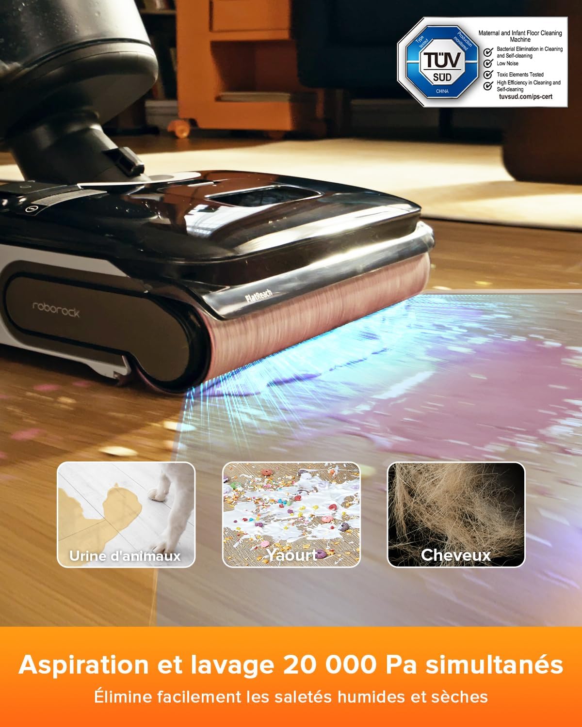 roborock F25 Ace Wet and Dry Mop Combo, 5 in 1, Cordless, 20,000 Pa, Self-Cleaning at 90°C and Quick Drying, Wheels Assisted, 60 min Autonomy, WiFi, Flat Design 180°