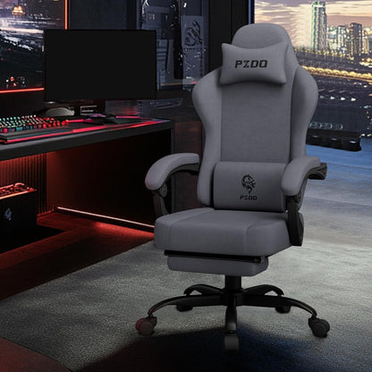 PZDO Ergonomic Gamer Chair Gaming Chair for Adults, Gaming Chair with footrest, Technical Fabric Office Chairs with Lumbar Support Height Adjustable, Teens, Gift, 150kg, Grey