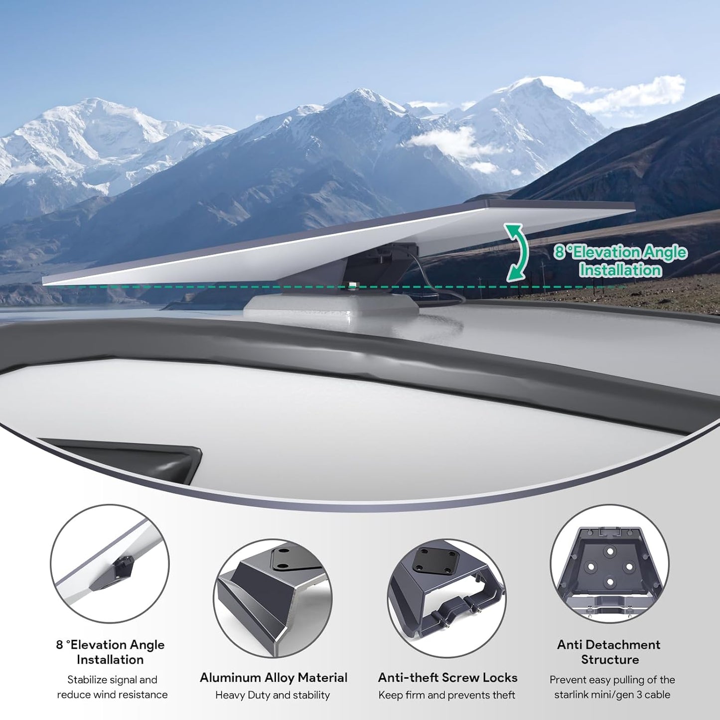 XLTTYWL Starlink Gen 3 Mount, 360° Adjustable V3 Starlink Wall Mount, Star Link Gen3 Pole Mounting Kit with Starlinks Gen 3 Pipe Adapter for Gen3/Gen 2/Mini Starlink Internet Kit Satellite