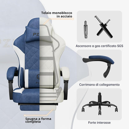 PZDO Ergonomic Gamer Chair Gaming Chair for Adults, Gaming Chair with footrest, Technical Fabric Office Chairs with Lumbar Support Height Adjustable, Teens, Gift, 150kg, Grey