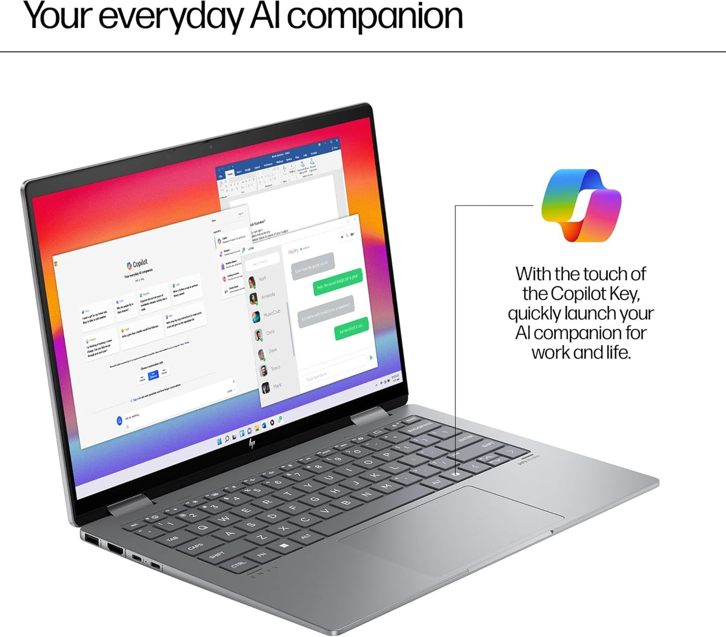 HP Envy x360 2-in-1 Laptop 14-fc0036ne, Intel Core Ultra 7-155U, 14" 3K OLED Touch Display, 16GB LPDDR5 RAM, 1TB SSD, Integrated Intel® Graphics, Eng/Ar KB, Win 11, Atmospheric blue [A0PV9EA]