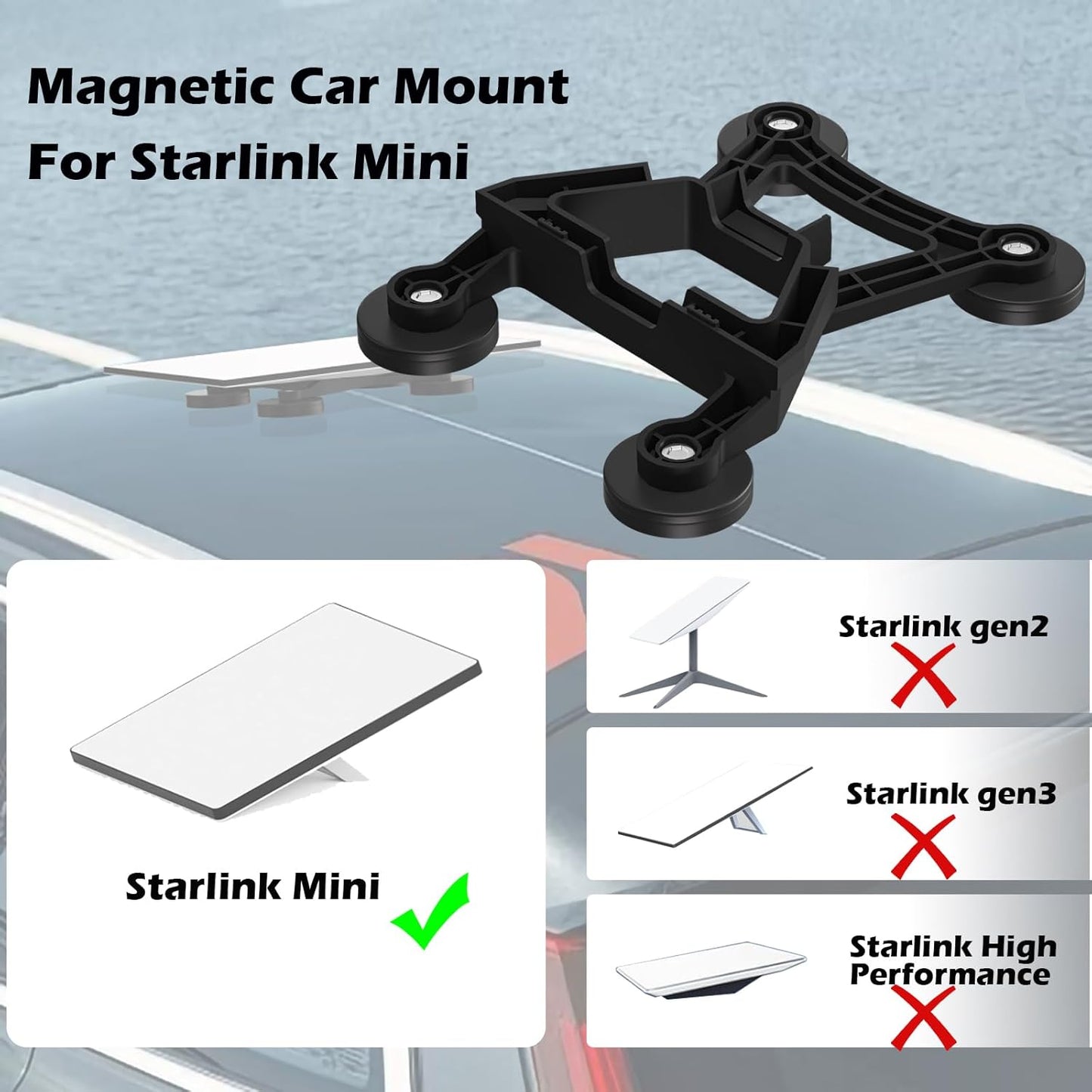Starlink Mini Magnetic Car Roof Mount, Starlink Mini Magnetic Mount,Starlink Mini Mounting Kit for RVs, Vans, Boat, Yachts (Black)