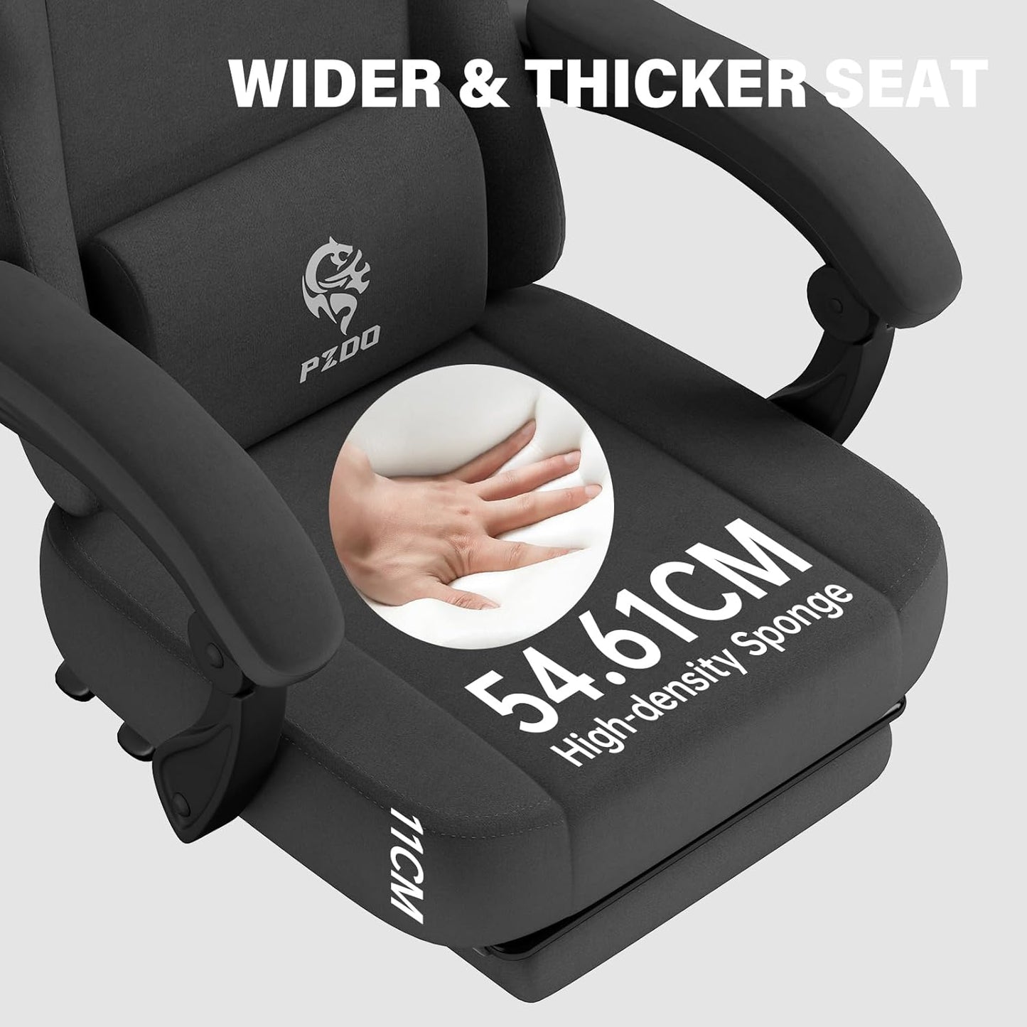 PZDO Ergonomic Gamer Chair Gaming Chair for Adults, Gaming Chair with footrest, Technical Fabric Office Chairs with Lumbar Support Height Adjustable, Teens, Gift, 150kg, Grey