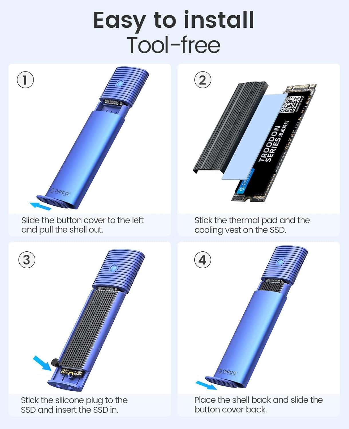 ORICO M.2 NVMe SATA SSD Enclosure, USB 3.1 Gen 2 (10 Gbps) to PCI-E SSD Case Support UASP for Size 2230/2242/2260/2280 (M.2 NVMe/SATA)