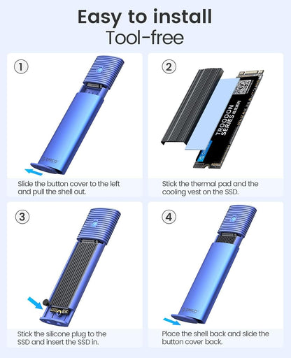 ORICO M.2 NVMe SATA SSD Enclosure, USB 3.1 Gen 2 (10 Gbps) to PCI-E SSD Case Support UASP for Size 2230/2242/2260/2280 (M.2 NVMe/SATA)
