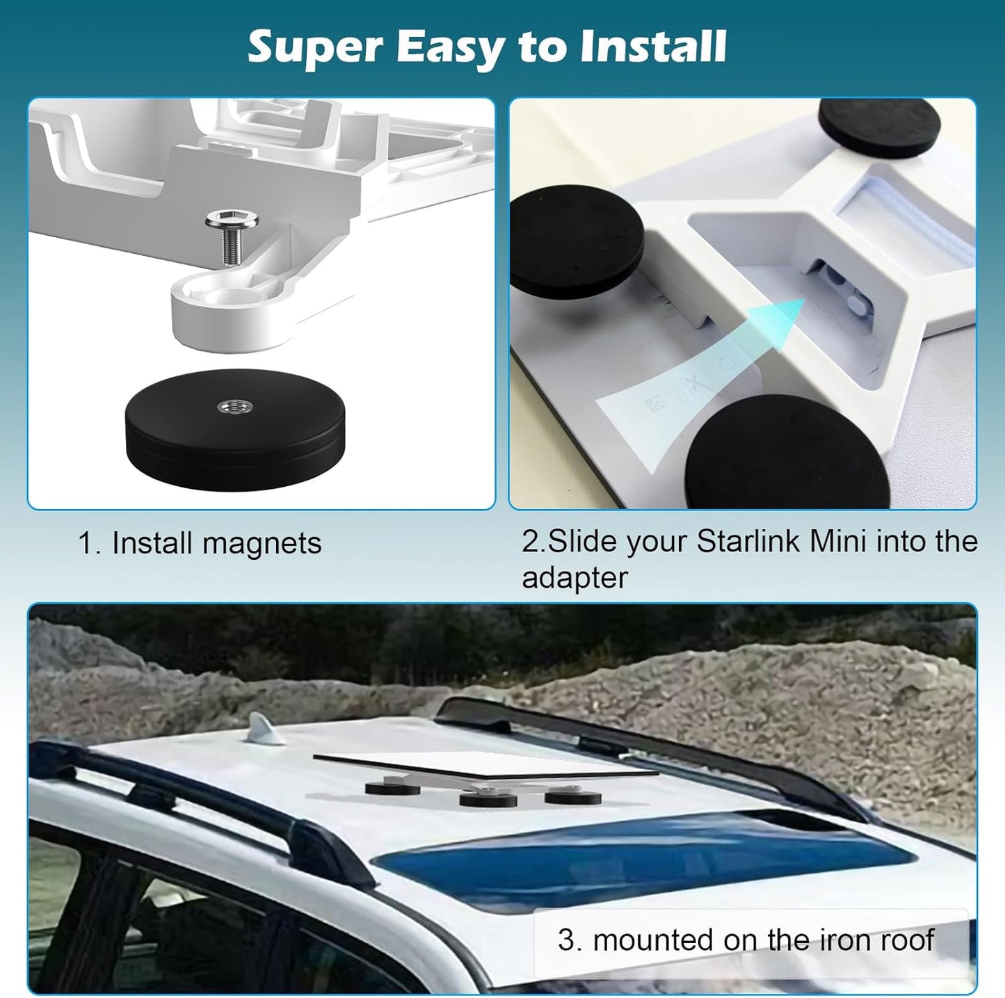 Starlink Mini Magnetic Car Roof Mount, Starlink Mini Magnetic Mount,Starlink Mini Mounting Kit for RVs, Vans, Boat, Yachts (Black)
