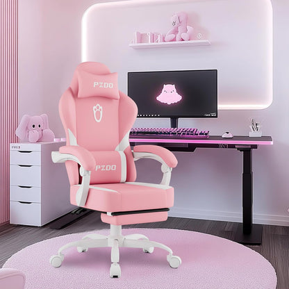 PZDO Ergonomic Gamer Chair Gaming Chair for Adults, Gaming Chair with footrest, Technical Fabric Office Chairs with Lumbar Support Height Adjustable, Teens, Gift, 150kg, Grey