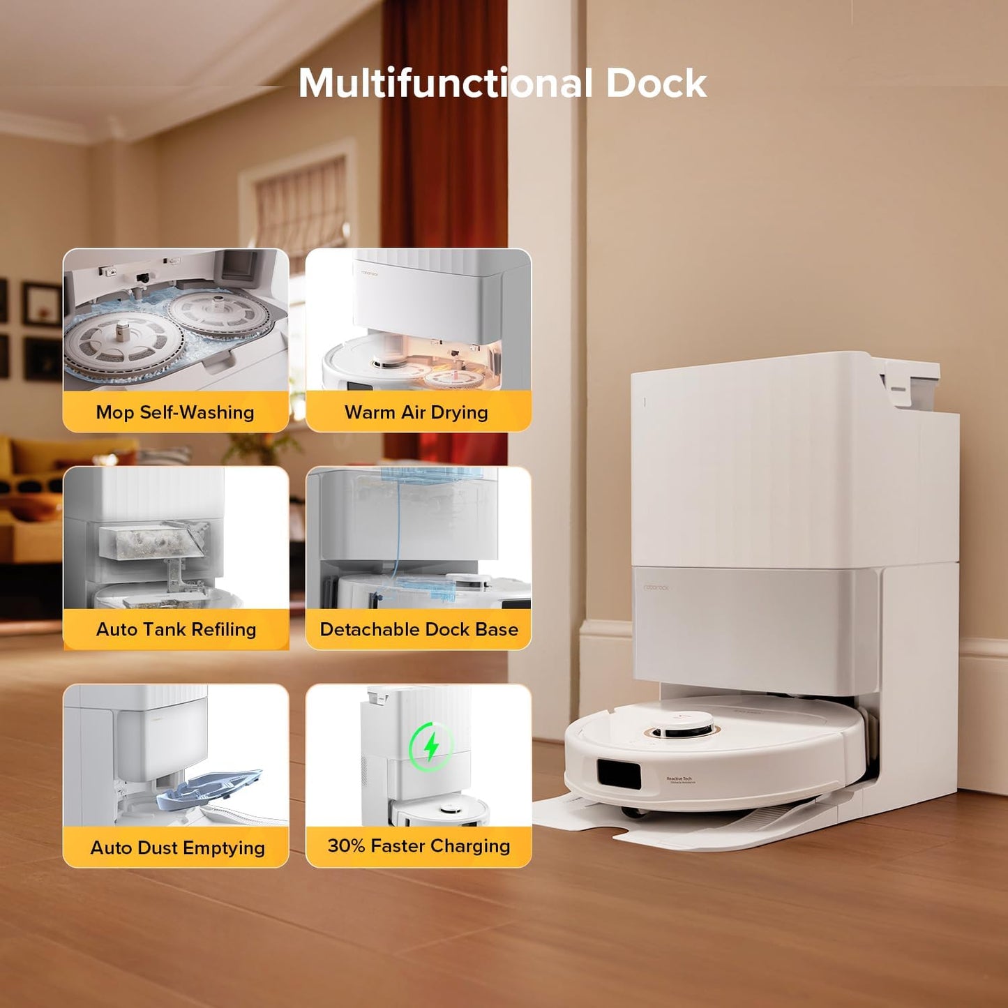 roborock Qrevo 5AE(Upgraded from S7 Max Ultra) Robot Vacuum and Mop, 12,000Pa Suction, FlexiArm Edge Mopping, Dual Anti-Tangle Brushes, 10mm Mop Lifting&Auto Washing&Drying, Self-Emptying&Refilling