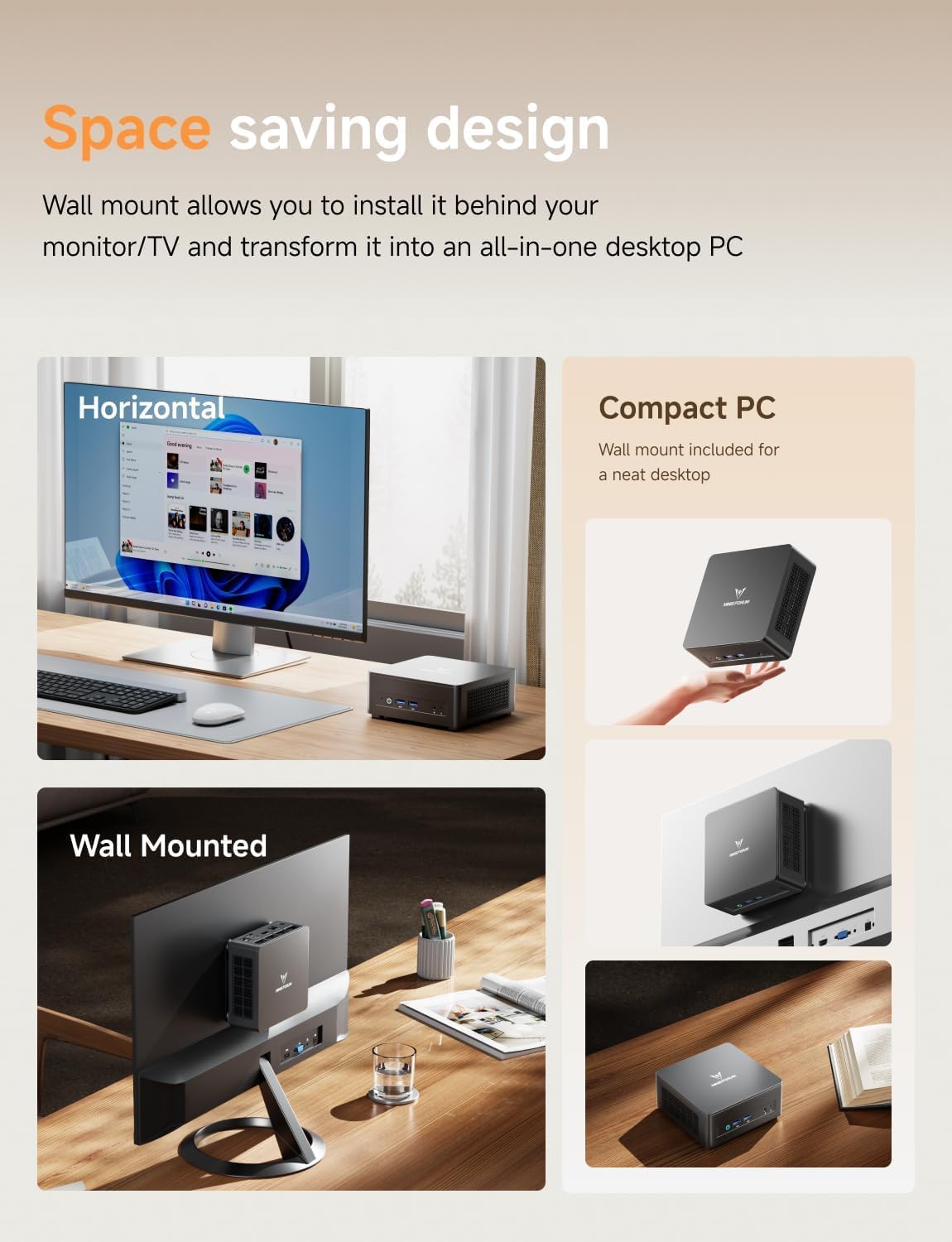 MINISFORUM UM690L Slim Mini PC, AMD Ryzen 9 6900HX Mini Computer (8C/16T, up to 4.9 GHz), 32 GB LPDDR5 and 1 TB PCIe 4.0 SSD, DP/HDMI 2.1/USB 4, 4 x USB Type-A, WiFi 6E/BT 5.3