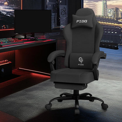 PZDO Ergonomic Gamer Chair Gaming Chair for Adults, Gaming Chair with footrest, Technical Fabric Office Chairs with Lumbar Support Height Adjustable, Teens, Gift, 150kg, Grey
