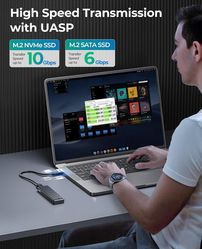 ORICO M.2 NVMe SATA SSD Enclosure, USB 3.1 Gen 2 (10 Gbps) to PCI-E SSD Case Support UASP for Size 2230/2242/2260/2280 (M.2 NVMe/SATA)