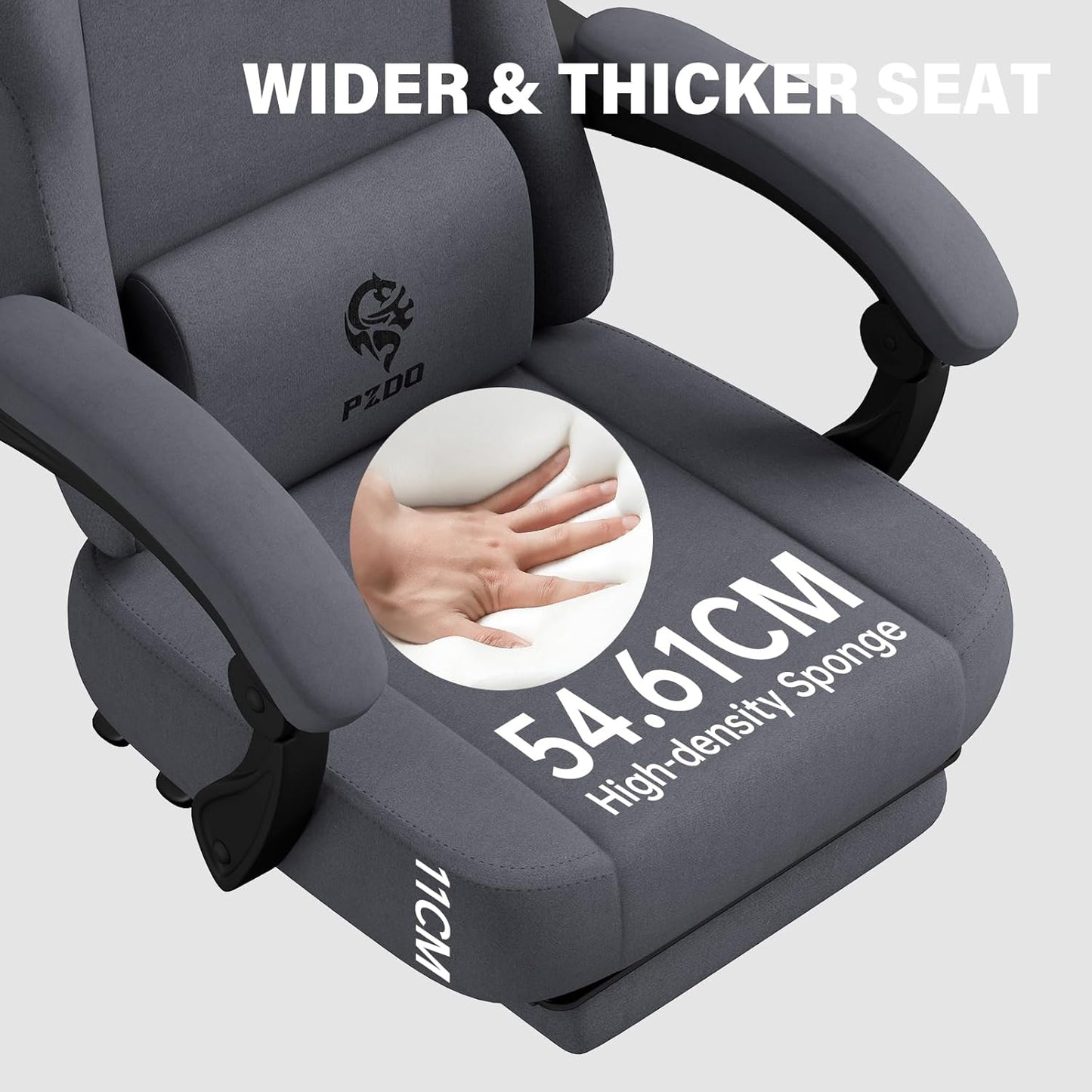 PZDO Ergonomic Gamer Chair Gaming Chair for Adults, Gaming Chair with footrest, Technical Fabric Office Chairs with Lumbar Support Height Adjustable, Teens, Gift, 150kg, Grey