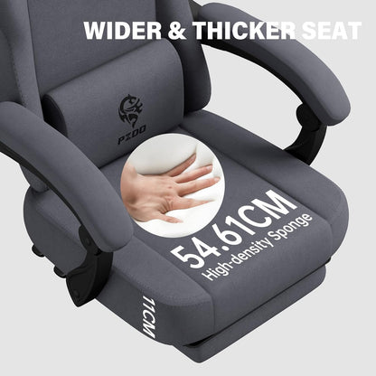 PZDO Ergonomic Gamer Chair Gaming Chair for Adults, Gaming Chair with footrest, Technical Fabric Office Chairs with Lumbar Support Height Adjustable, Teens, Gift, 150kg, Grey