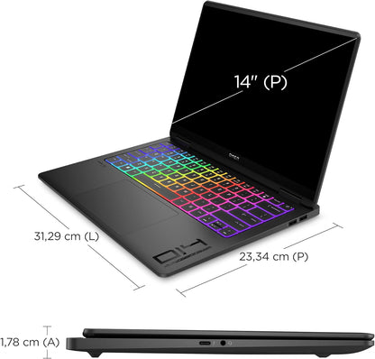 OMEN Transcend Laptop 14-fb0002ne, Intel Core Ultra 9-185H, 14" 3K 120Hz OLED Display, 32GB LPDDR5 RAM, 1TB SSD, 8GB NVIDIA® GeForce RTX™ 4070, Eng/Ar KB, Win11, Shadow black [9V8S7EA]