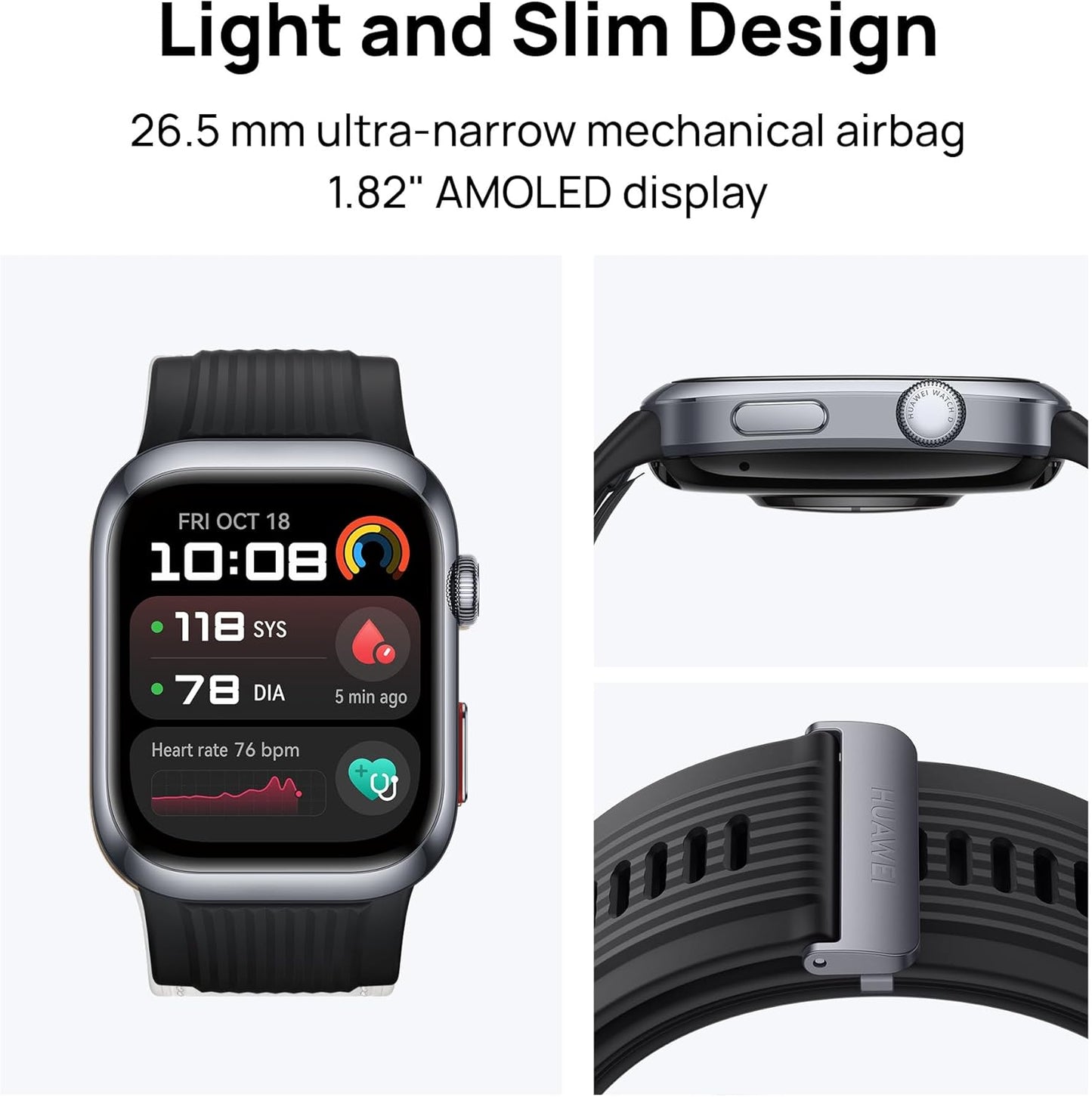 HUAWEI WATCH D2 Smartwatch, 1.82" AMOLED Touch display, Blood Pressure Monitoring, Slim Design, Bluetooth Calling, Compatible with iOS Android, 6 months HUAWEI care+, Black