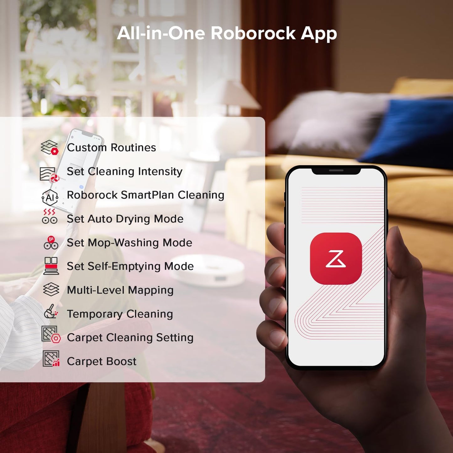 roborock Qrevo 5AE(Upgraded from S7 Max Ultra) Robot Vacuum and Mop, 12,000Pa Suction, FlexiArm Edge Mopping, Dual Anti-Tangle Brushes, 10mm Mop Lifting&Auto Washing&Drying, Self-Emptying&Refilling